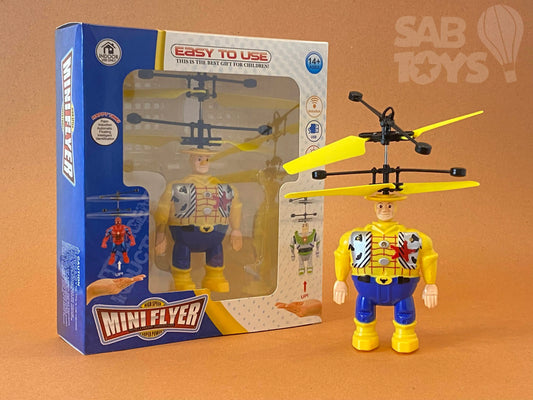 Flying action figure with hand sensor